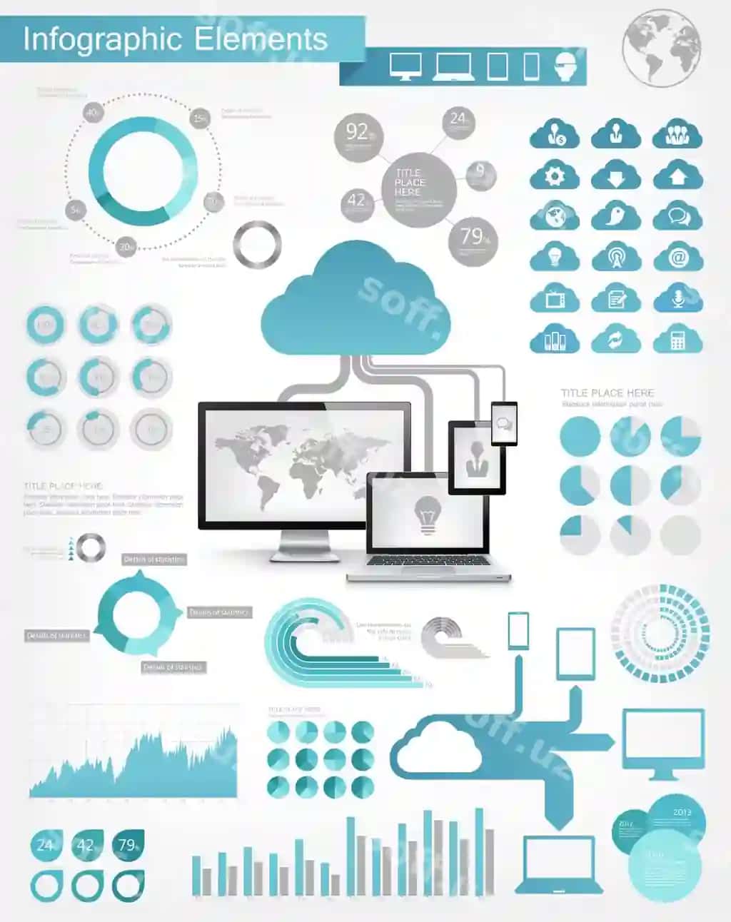 Bulut xizmati informasika elementlari | Cloud service infographic elements