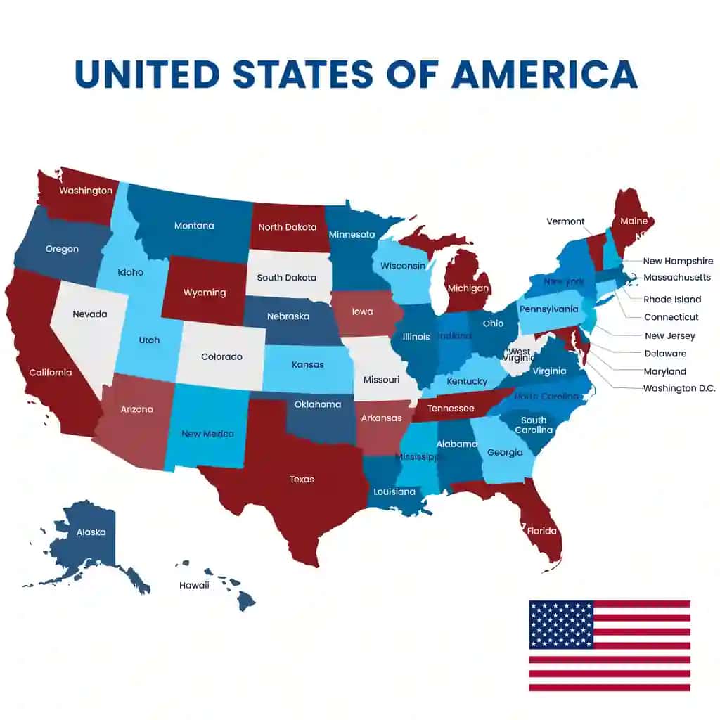 Bayroq bilan ajratilgan oq fon bilan AQSh xaritasi | Map usa with flag isolated white background