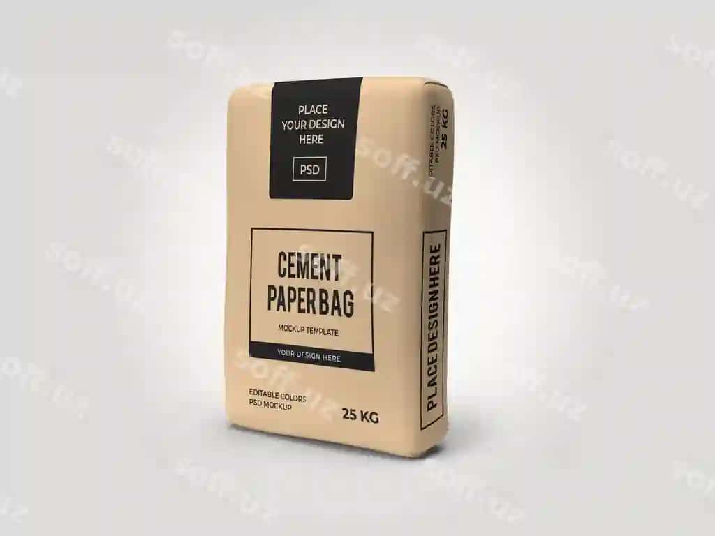 Tsement meshog'i qog'oz meshog'i uch o'lchovli model shabloni ajraltirilgan PSD | Cement sack paper bag 3d mockup template isolated psd