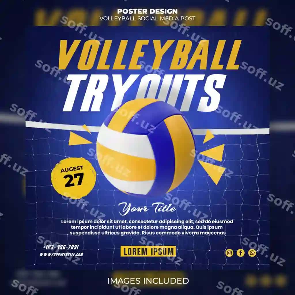 Volleybol tadbir reklama plakati shabloni | Volleyball event promotional poster template