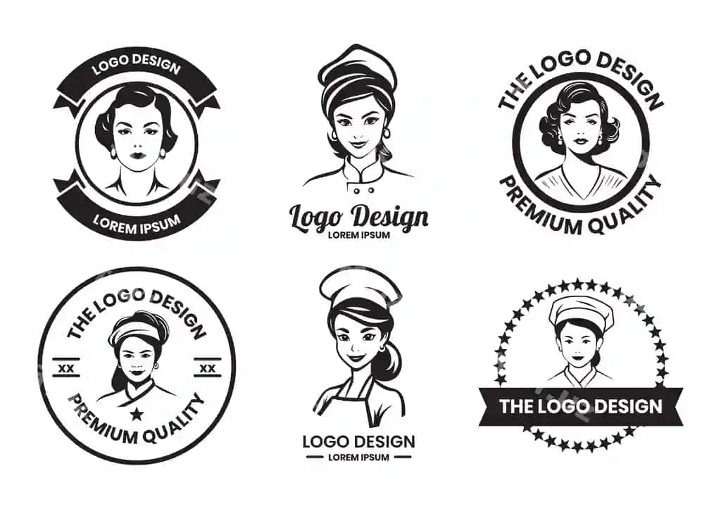 Ayol oshpaz logotipi tekis chiziq san'ati uslubi | Female chef logo flat line art style 2
