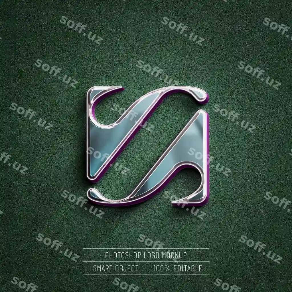 3D binafsha rangli logotip maket yashil to'q fon | 3d purple logo mockup green dark background