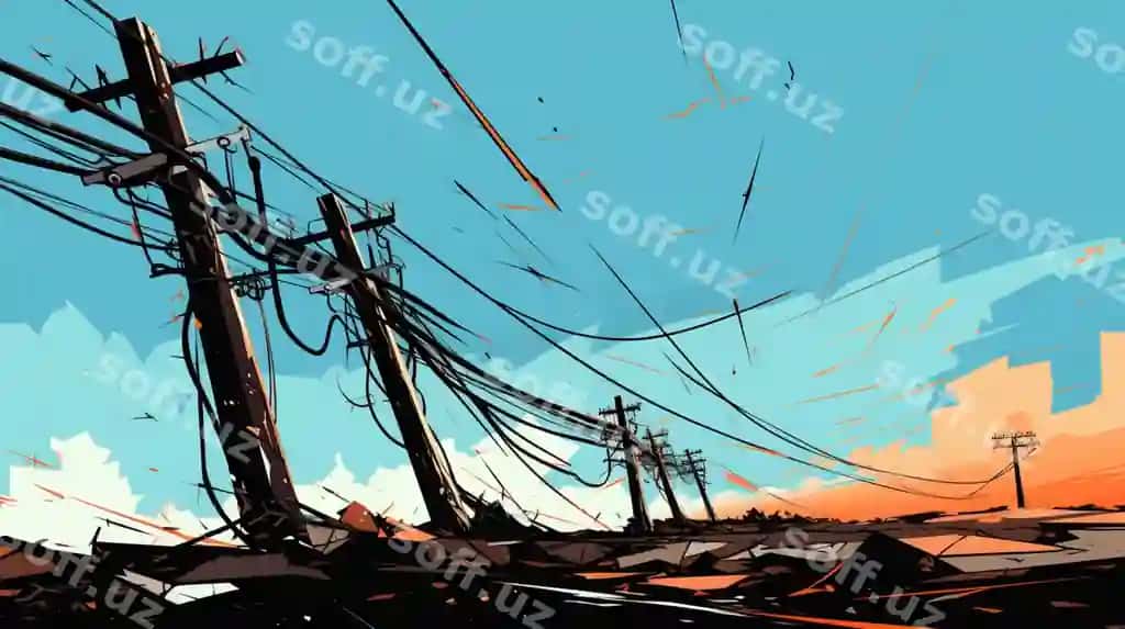 Quyosh botishi, elektirlarning chiziqlari, ko'k osmon rasmi | Painting sunset with power lines blue sky