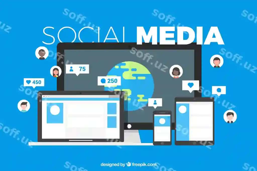 Ijtimoiy tarmoqlar orqa fon tekis uslubi | Social media background flat style