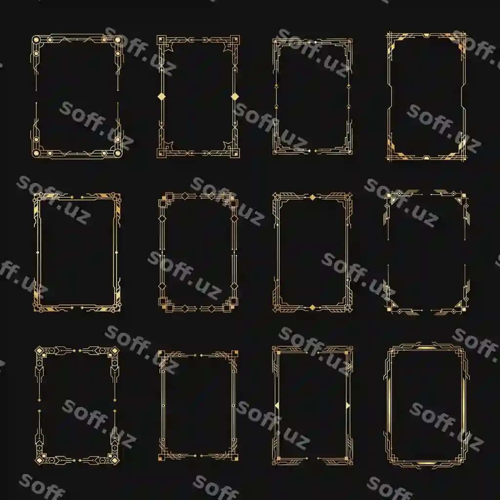 Geometrik bezatilgan chegaralari ramkalar elementlari hashamat retro 1920-yil uslubi | Geometric ornate borders frames elements luxury retro 1920s style