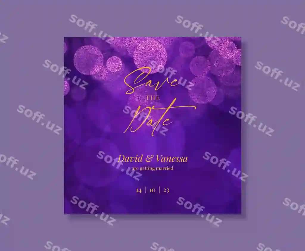 Tahrirlanga olinadigan binafsha turmardan taklifnoma Instagram posti shabloni | Editable purple wedding invitation instagram post template