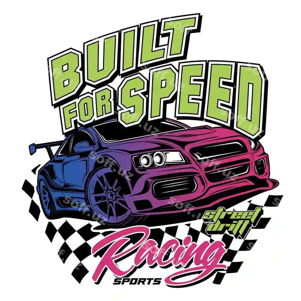 Qurilgan tezlik yarashuvi sport avtomobili vektor illustratsiyasi | Built speed racing sports car vector illustration