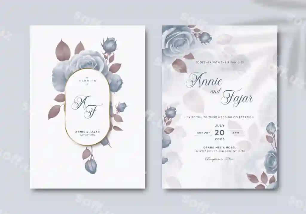 Elegant tur uyining taklifi shabloni akvarama sharhli | Elegant wedding invitation template with watercolor illustration