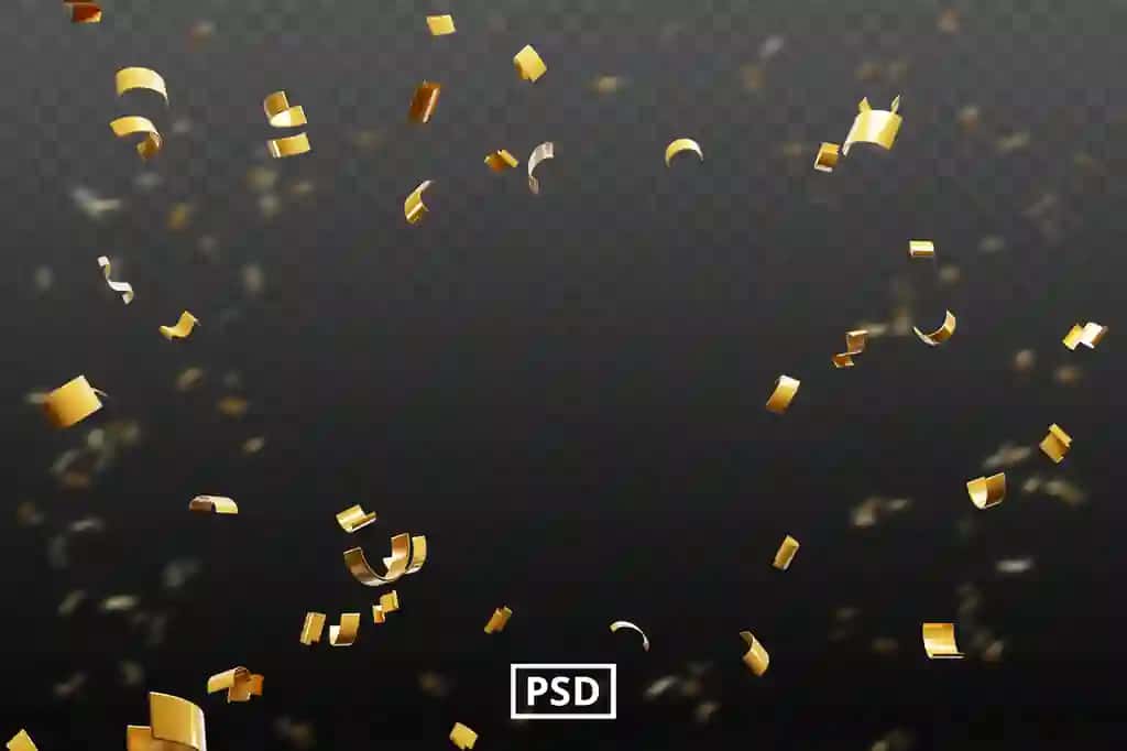 Haqiqiy oltin bayram konfeti shaffof fon oltin | Realistic gold celebration confetti transparent background golden
