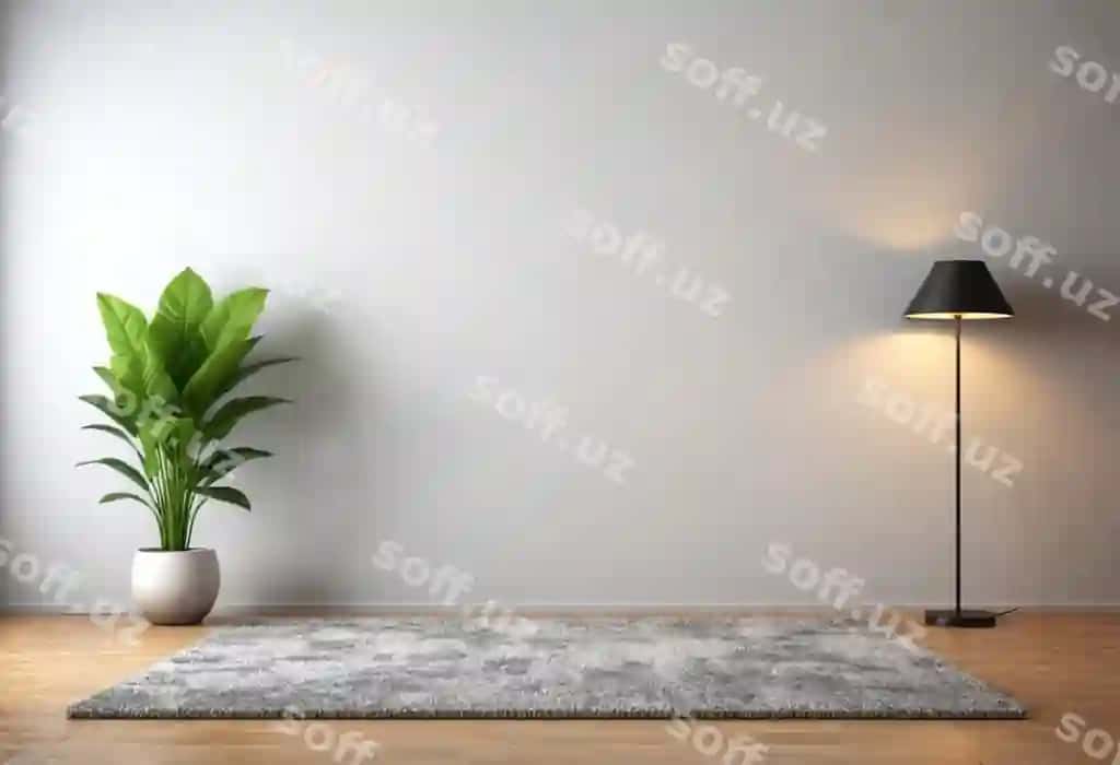 Bo'sh scena bilan o'simliklar, oynalar, gilam, lampa, kengaytirilgan haqiqiylik mockup pattern ramka | Empty scene with plants windows carpet lamp augmented reality mockup pattern frame