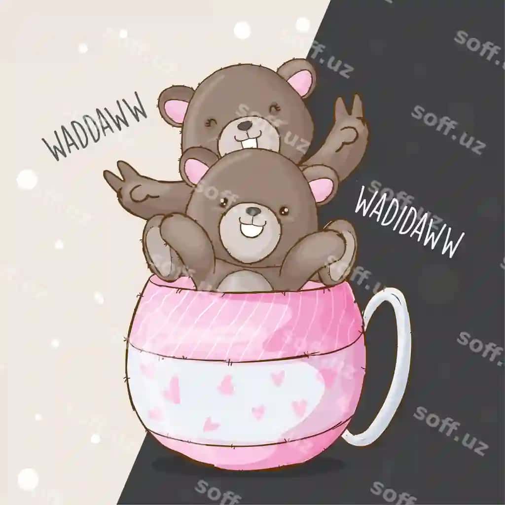 Shirin ayiq juftligi qo'lma-qo'l hayvon vektor | Sweet couple bear hand drawn animal vector