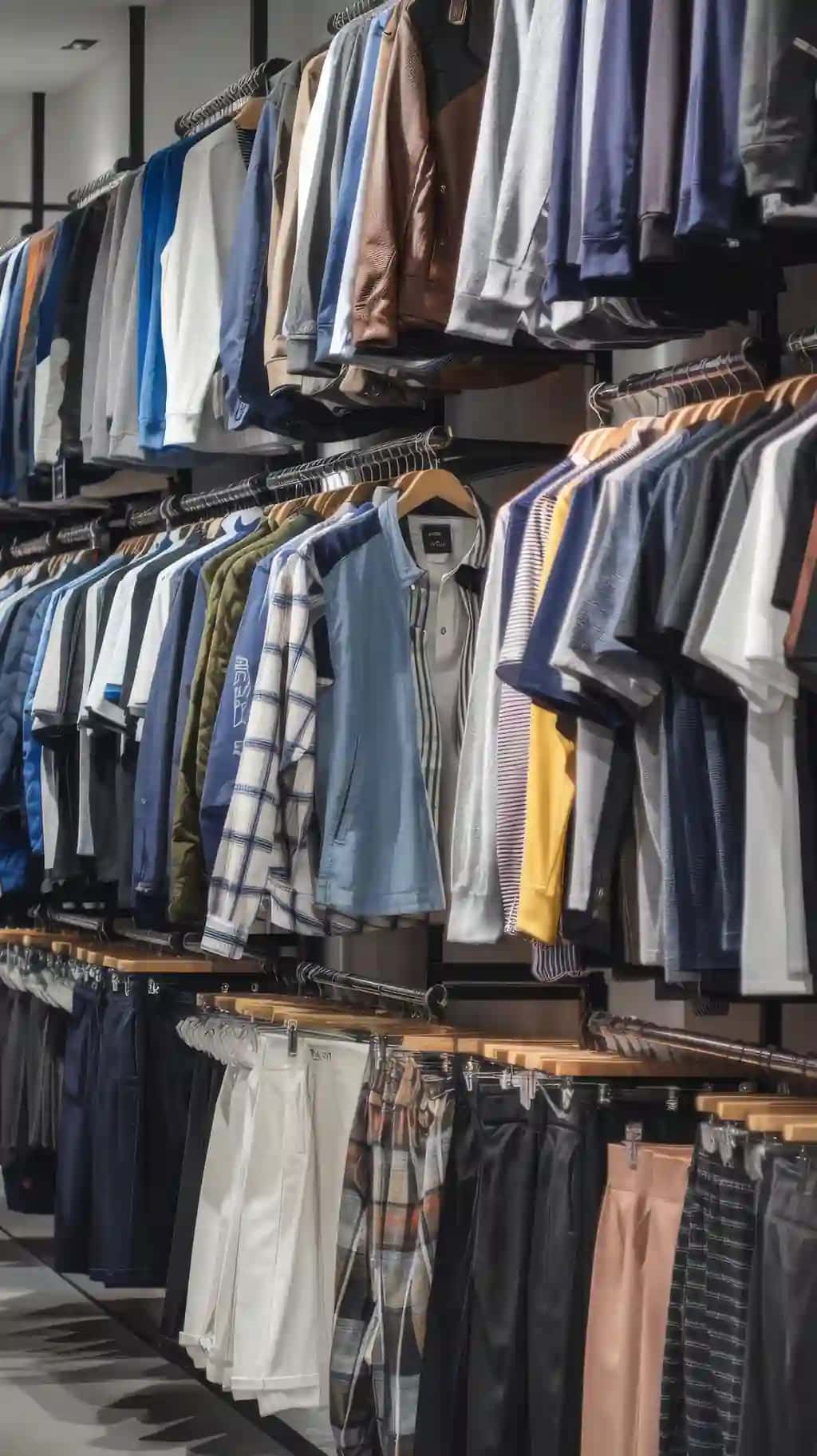 Kiyim ilgichlari erkaklar kiyim do'koni ko'ylaklar kurtkalar kurtkalar katta tanlov yangi koll | Clothes hangers mens clothing store shirts jackets jackets large selection new coll