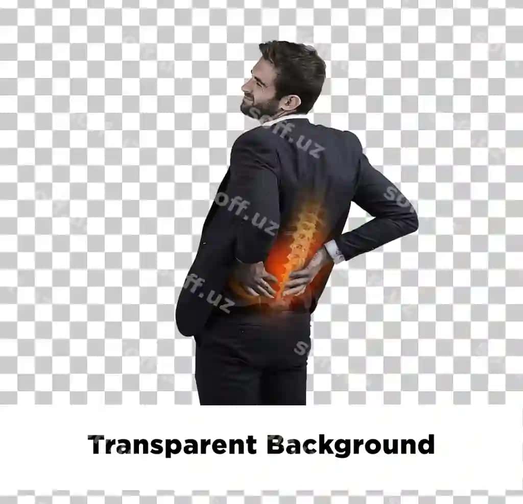 Orqaq og'riq ajraltirilgan shaffof orqa fonda | Back pain isolated transparent background