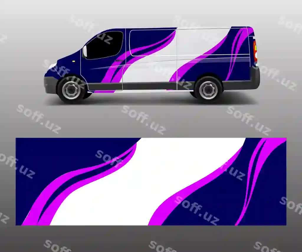 Avtomobil uchun stiker o'rami dizayni yuk van vektor grafikasi mavhum to'lqin | Vehicle decal wrap design cargo van vector graphic abstract wave