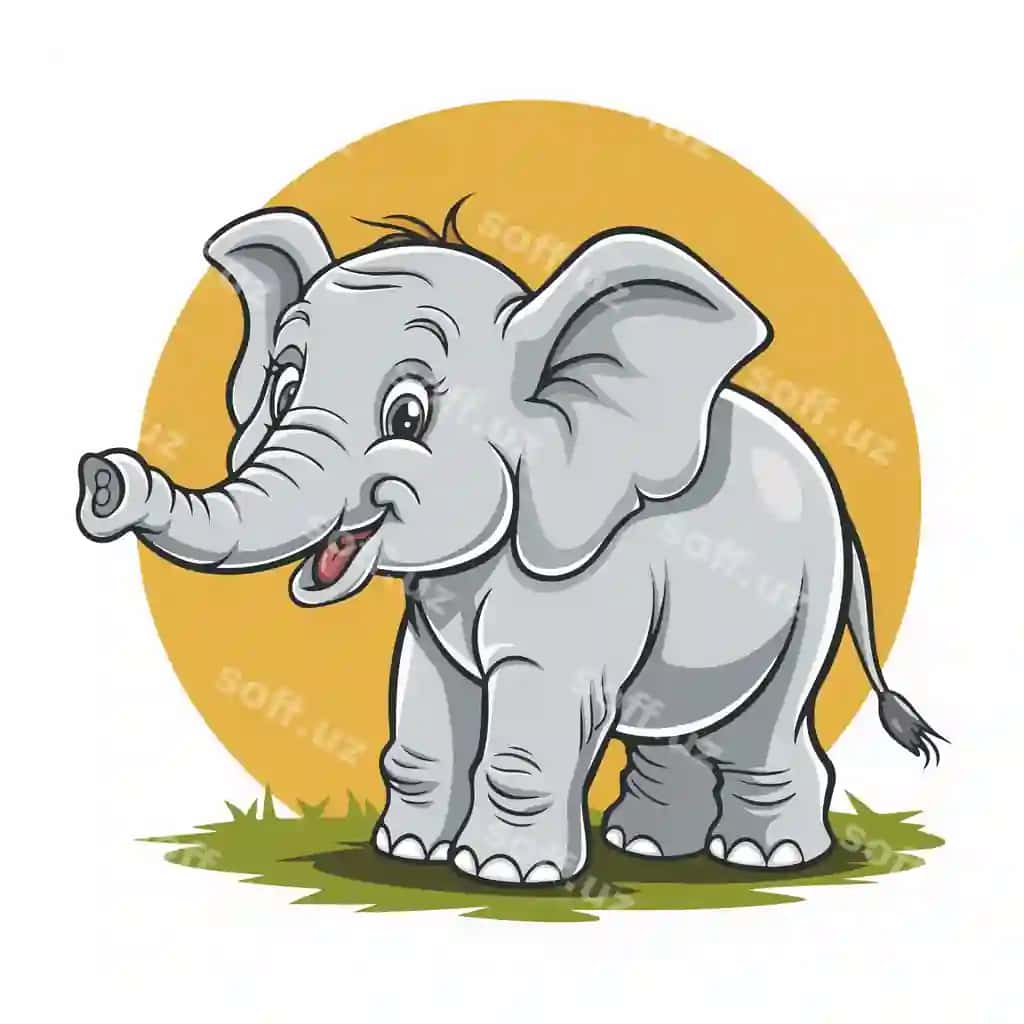 Vektorli multfilm uslubidagi chaqaloq fil stikeri | Vector cartoon style baby elephant illustration sticker