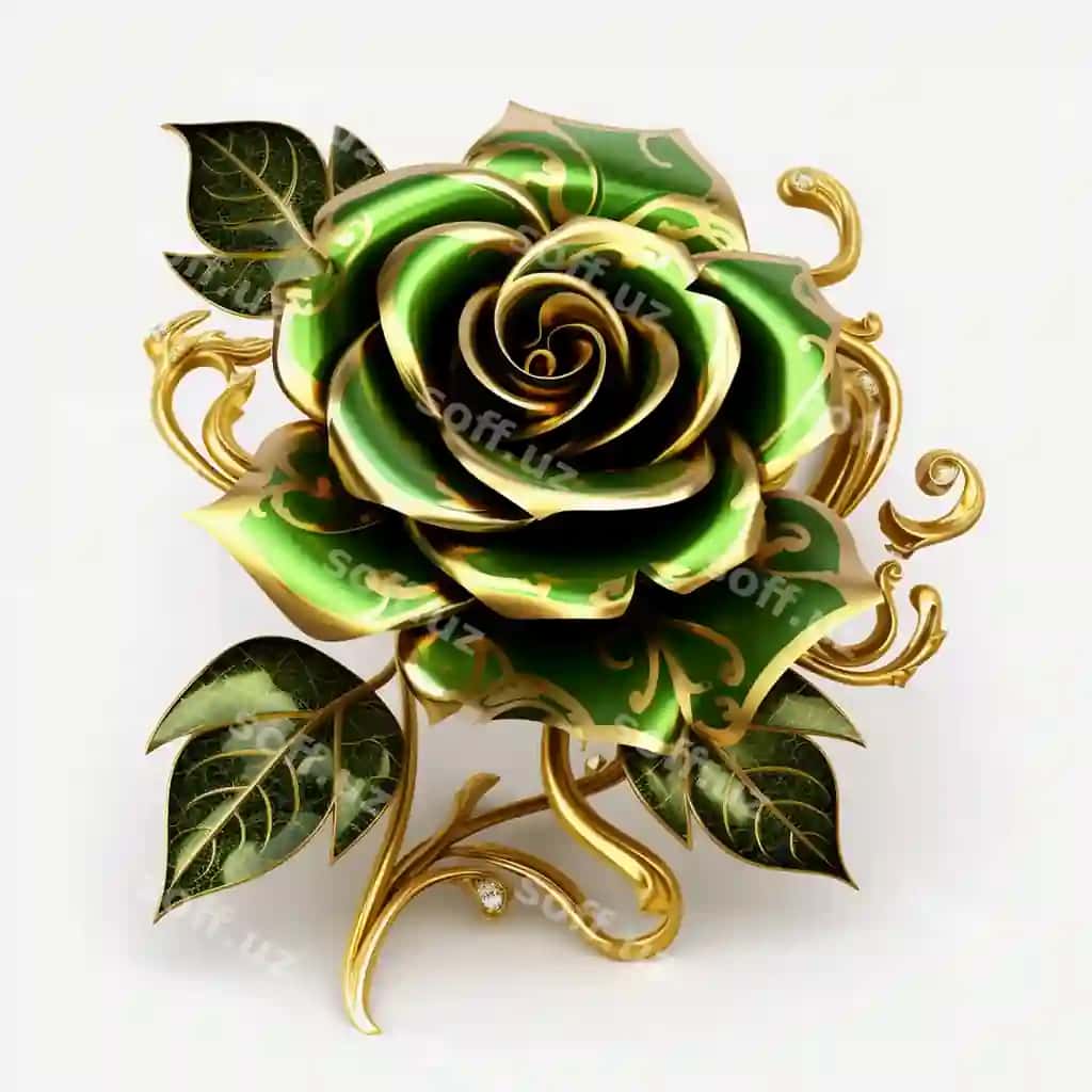 Yashil oltin glamur roza clipart | Green gold glam rose clipart