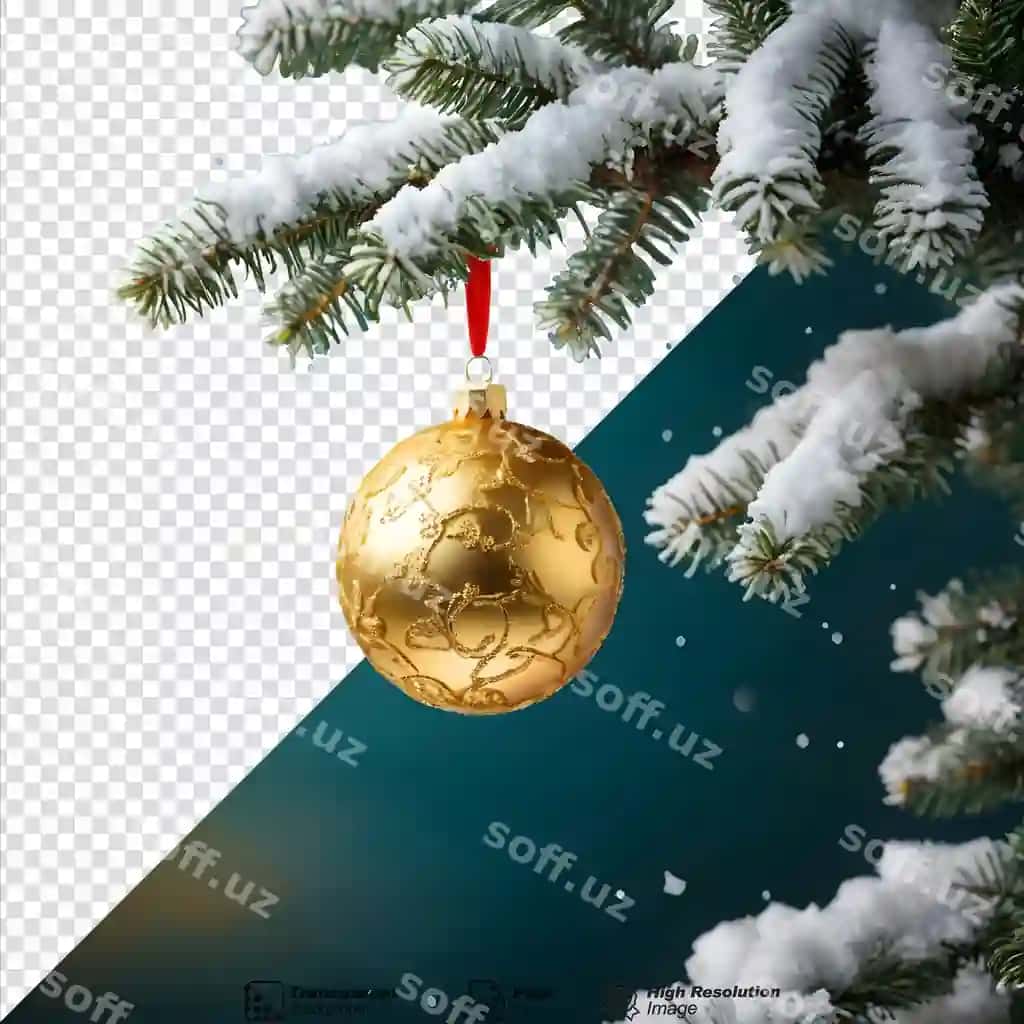 Oltin shar qorqoq dara Rojdestvo daraxti ajraltirilgan | Golden ball snowy branch christmas tree isolated
