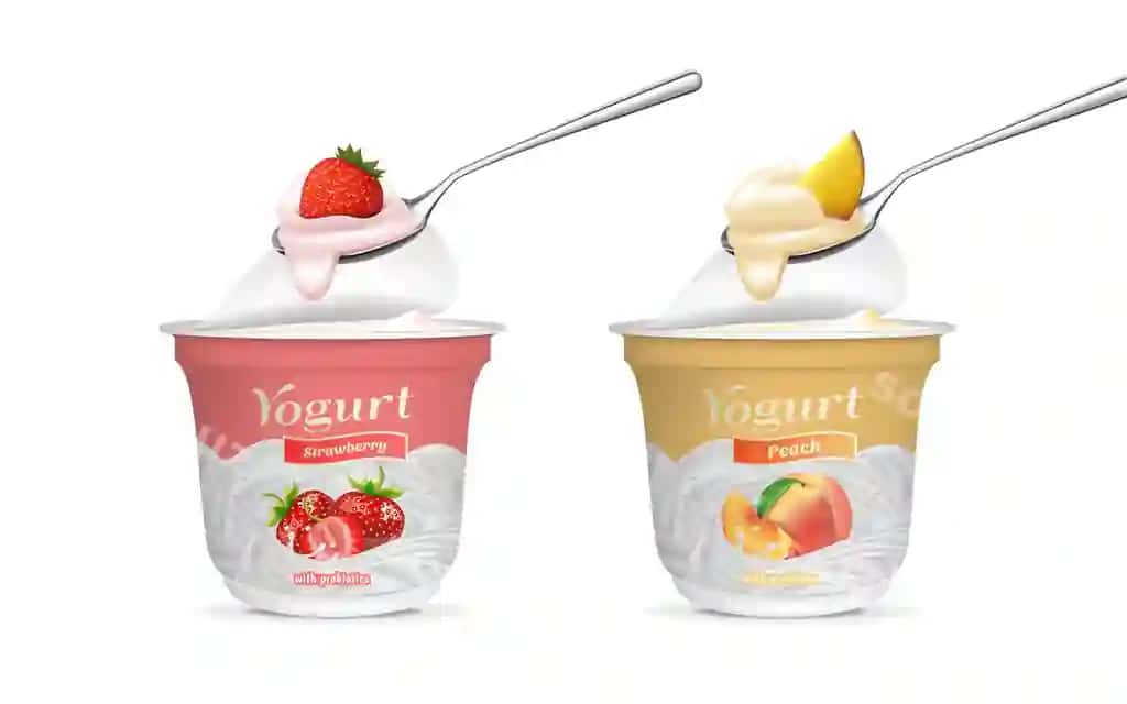 Haqiqiy batafsil 3D Qurdiu va Shaflott ta'mli yo'gurt Qoshiq bilan komplekt | Realistic detailed 3d strawberry peach taste yogurt with spoon set