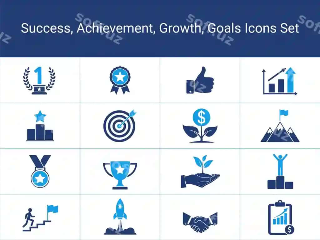Majmua muvaffaqiyat erishish ikonkalar o'sish mukofotlar biznes maqsadlari | Collection success achievement icons growth awards business goals