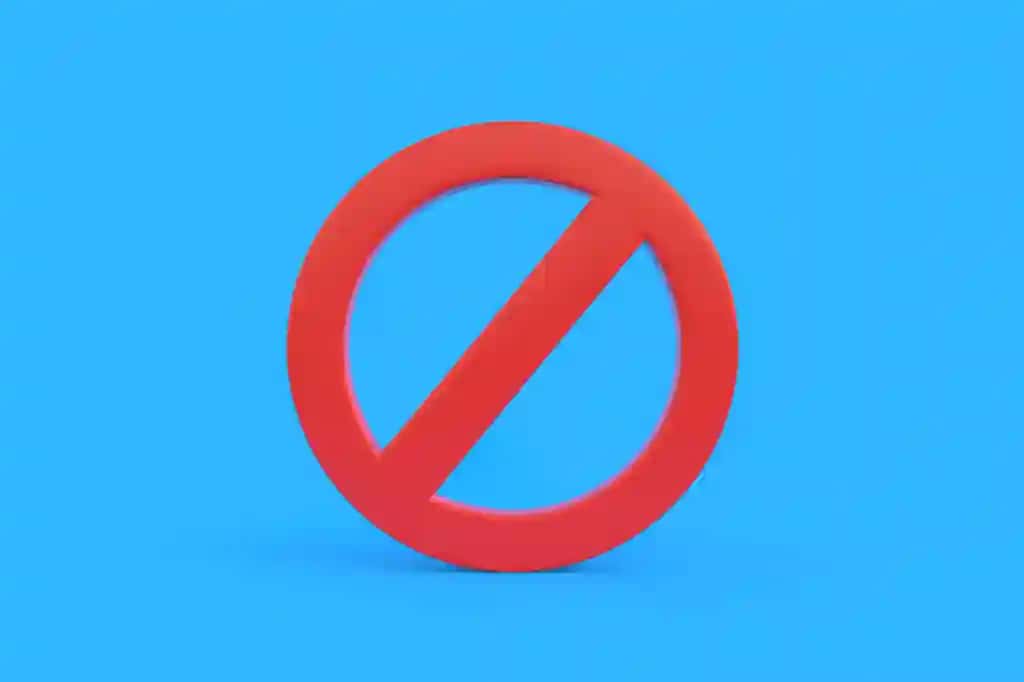 Qizil taqiqlangan belgi koʻk fonda nusxa koʻchirish maydoni 3D render tasviri | Red banned sign blue background with copy space 3d render illustration