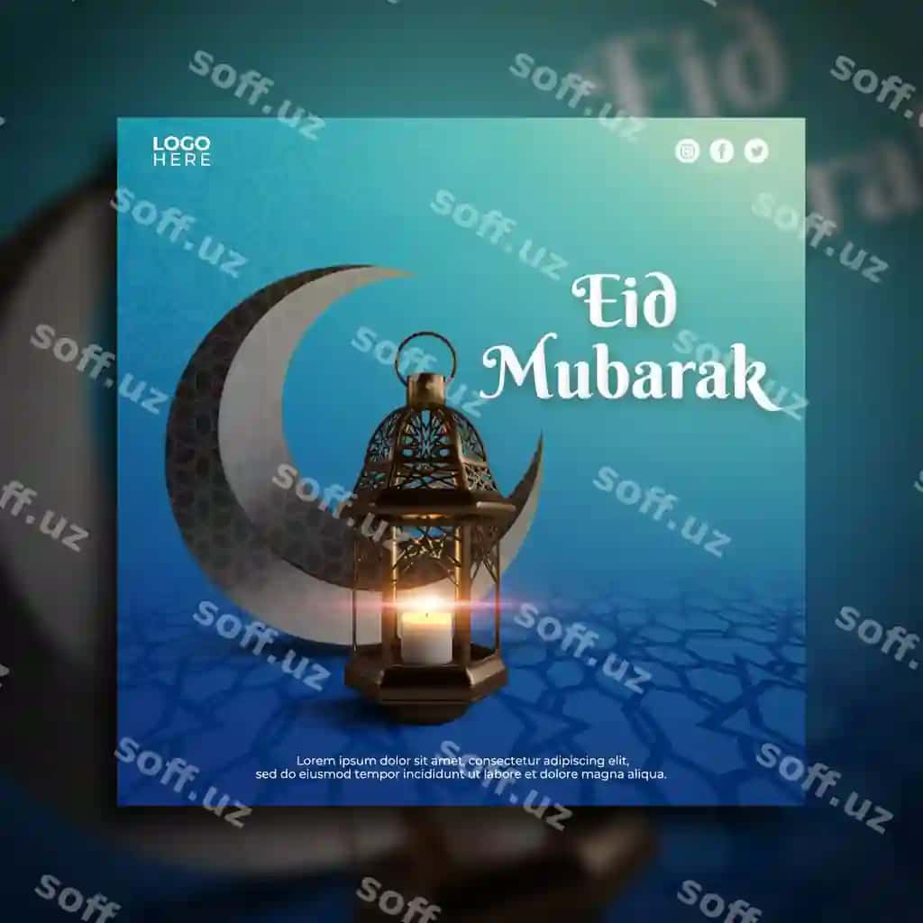 Eid muborak ijtimoiy tarmoqlar uchun post shabloni | Eid mubarak social media post template
