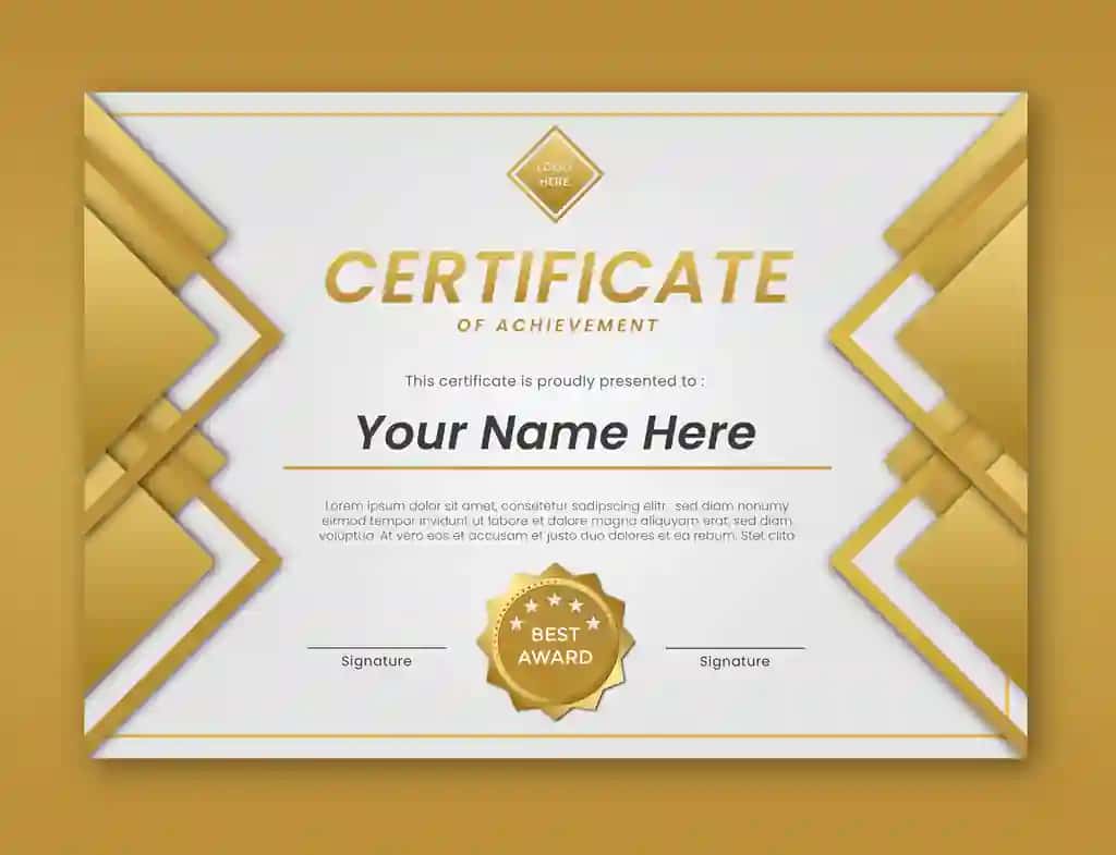 Hashamatli oltin sertifikat shablonining landshafti | Luxury golden certificate template lanscape