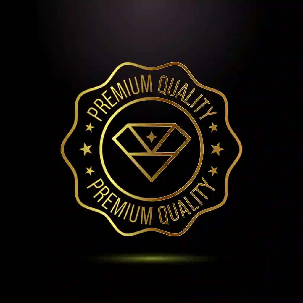 Yulduzli olmos logotipi tushirilgan yuqori sifatli oltin muhr nishoni | Premium quality gold seal badge with star diamond logo