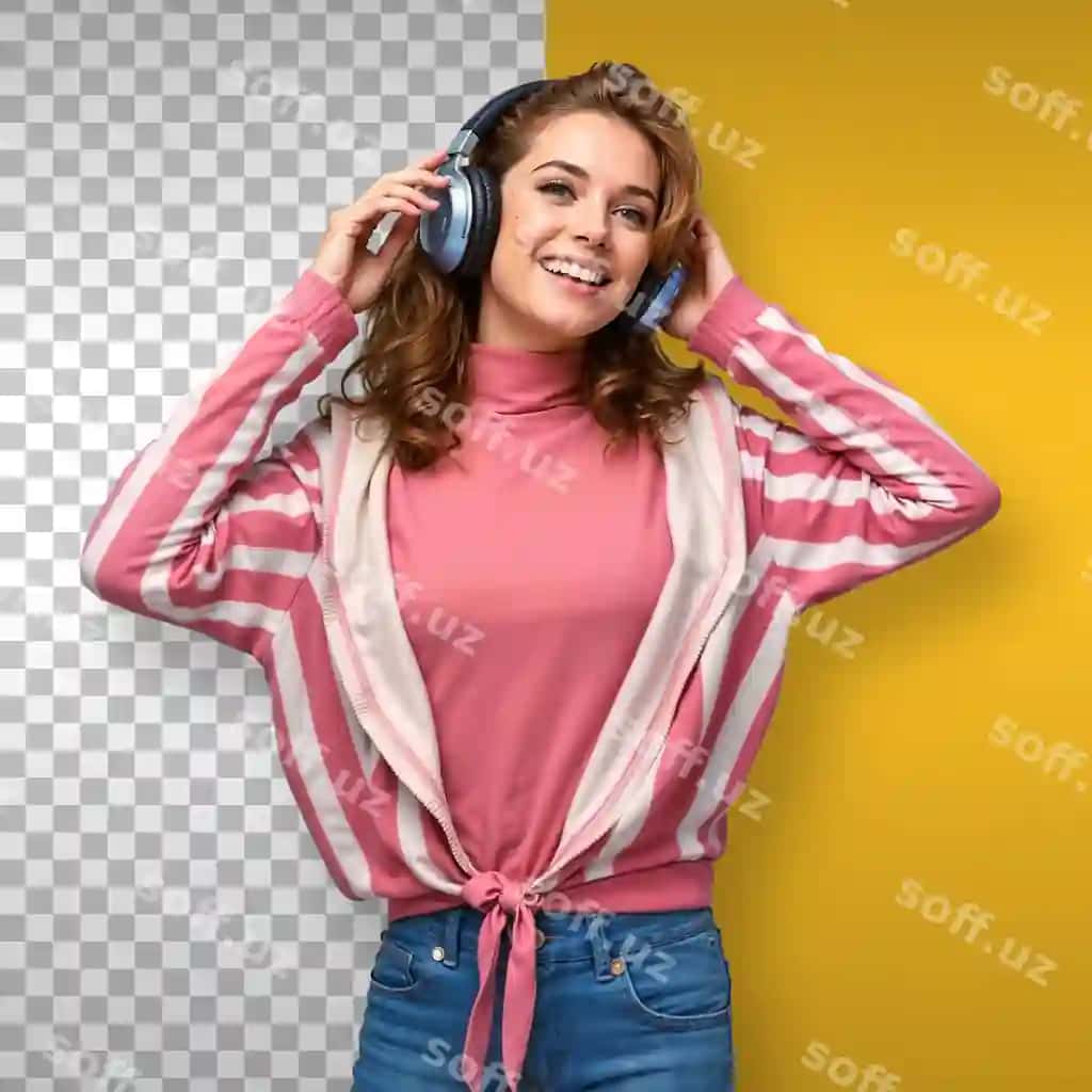 Baxtli ayol musiqa tinglayotgan fon shaffof | Happy woman listening music background transparent