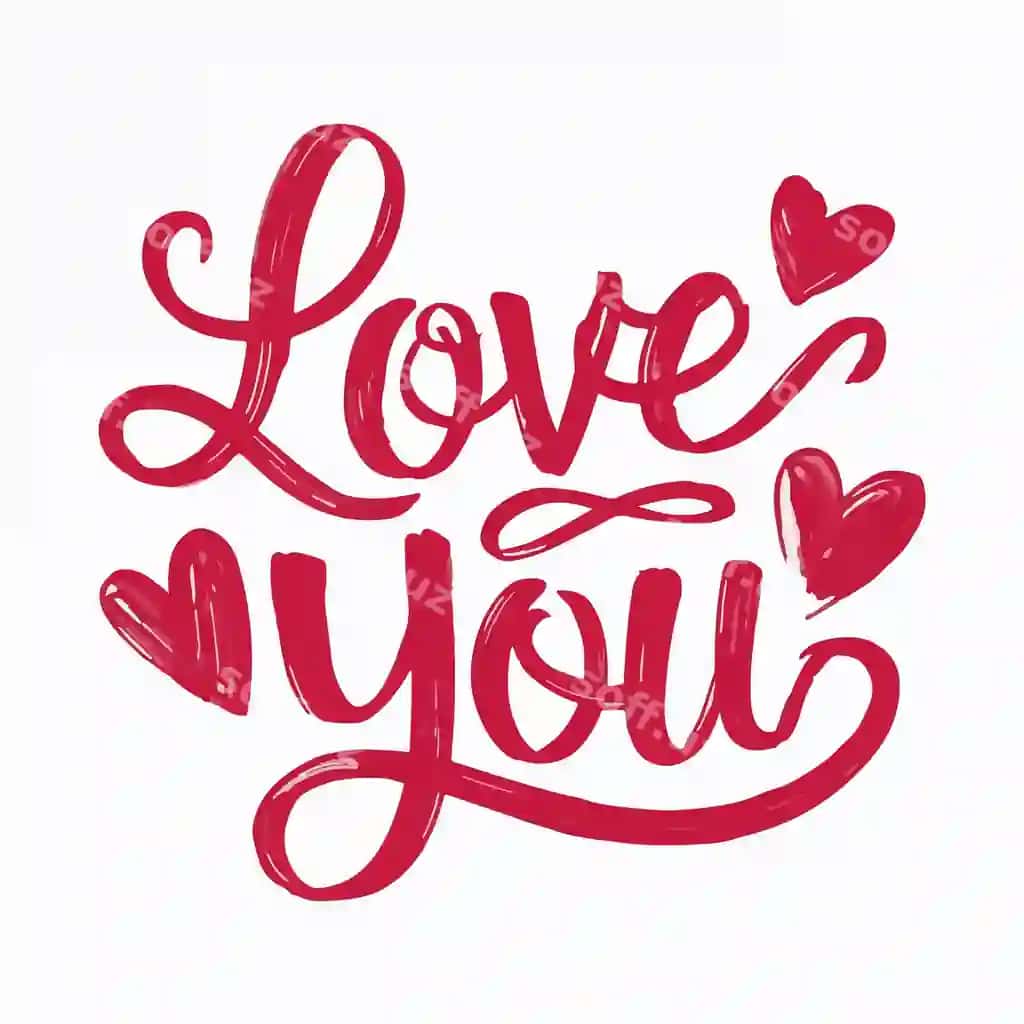 Oq fonda qizil yurak shaklida "Seni sevaman" yozuvi bor | White background with red heart words love you