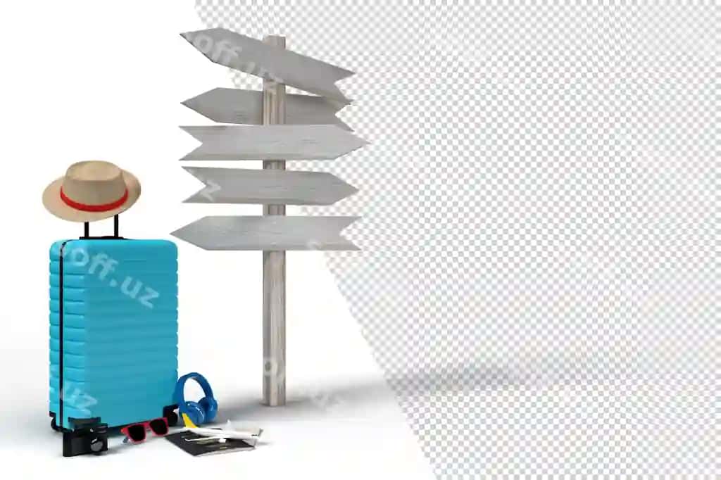 Chizim yo'nalish belgisi bilan, sayohatchi uchun aksessuarlar, majburiy dam olish buyumlari | Suitcase with signpost traveler accessories essential vacation items