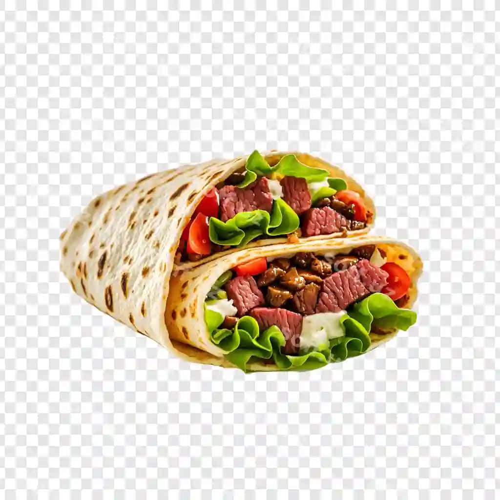 Tortilla with meat vegetables white background | Tortilla with meat vegetables white background