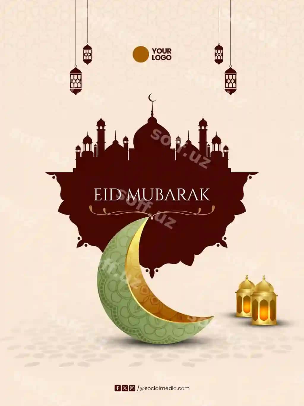 Elegant Eid Muborak Islomiy bayram tabrik dizayni | Elegant eid mubarak islamic festival celebration design