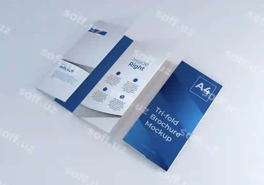 Toza uch qatlamli broshyr mockup shabloni | Clean trifold brochure mockup template