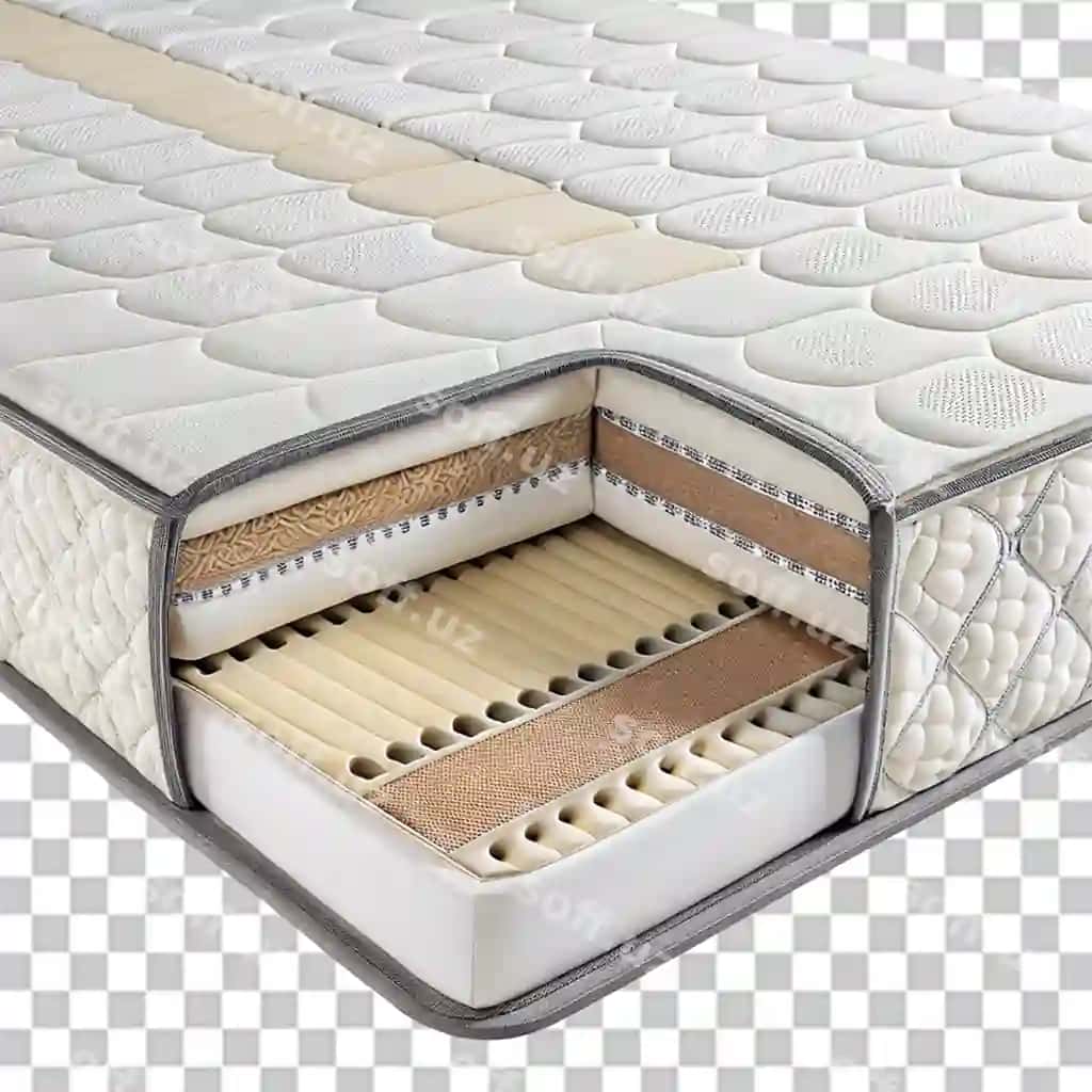 Ortopedik matrass tuzilishi qatlar bilan kesilgan ko'rinishi | Orthopedic mattress mattress structure cut out with layers view