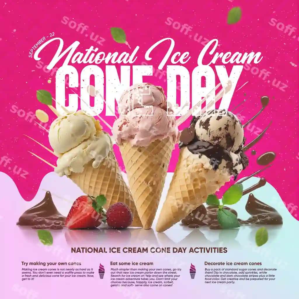 Kon muzqaymoq kun poyezri | Cone ice cream day poster