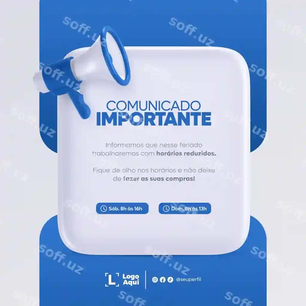 Ijtimoiy media post shablon megafon e'lon braziliyalik portugal | Social media post template megaphone announcement brazilian portuguese