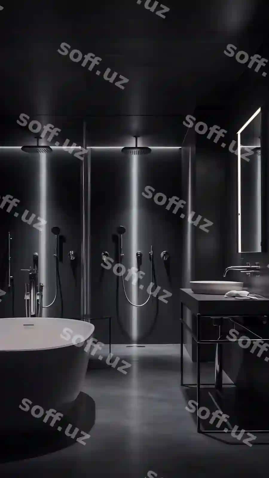Zamonaviy hammom ichki dizayni qorong'u sonik rangli devor | Modern bathroom interior design dark sonic color wall