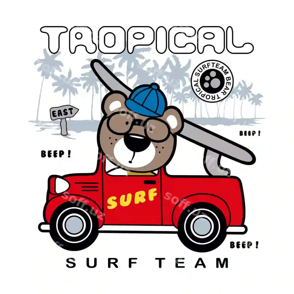Surf o'g'li vektor hayvon karikatura illustratsiya dizayn grafik bosish | Surf boy vector animal cartoon illustration design graphic printing