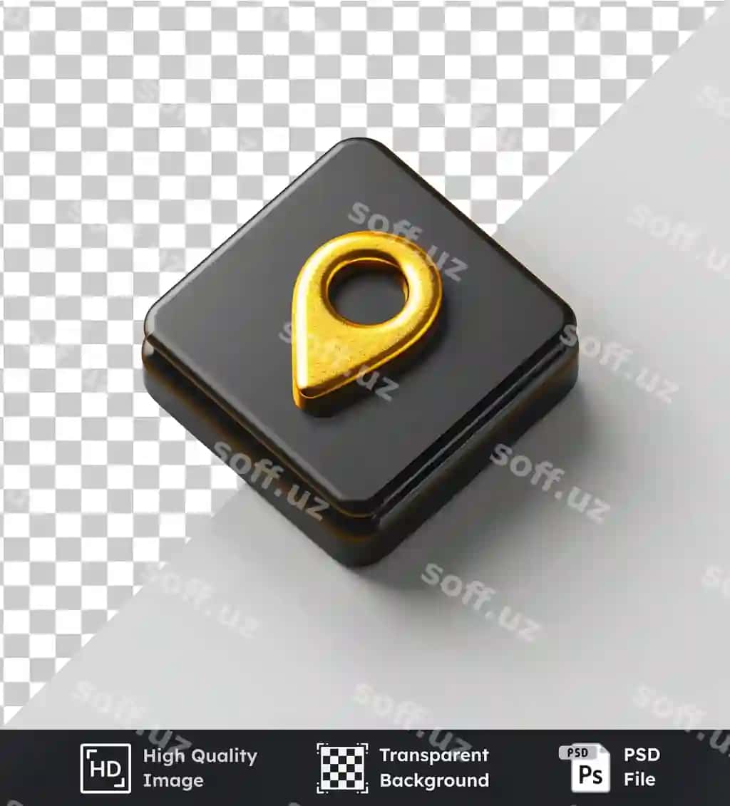 Oltin joy pin ikonkasi qora kvadrat premium shaffof orqa fonda | Golden location pin icon black square with premium transparent background