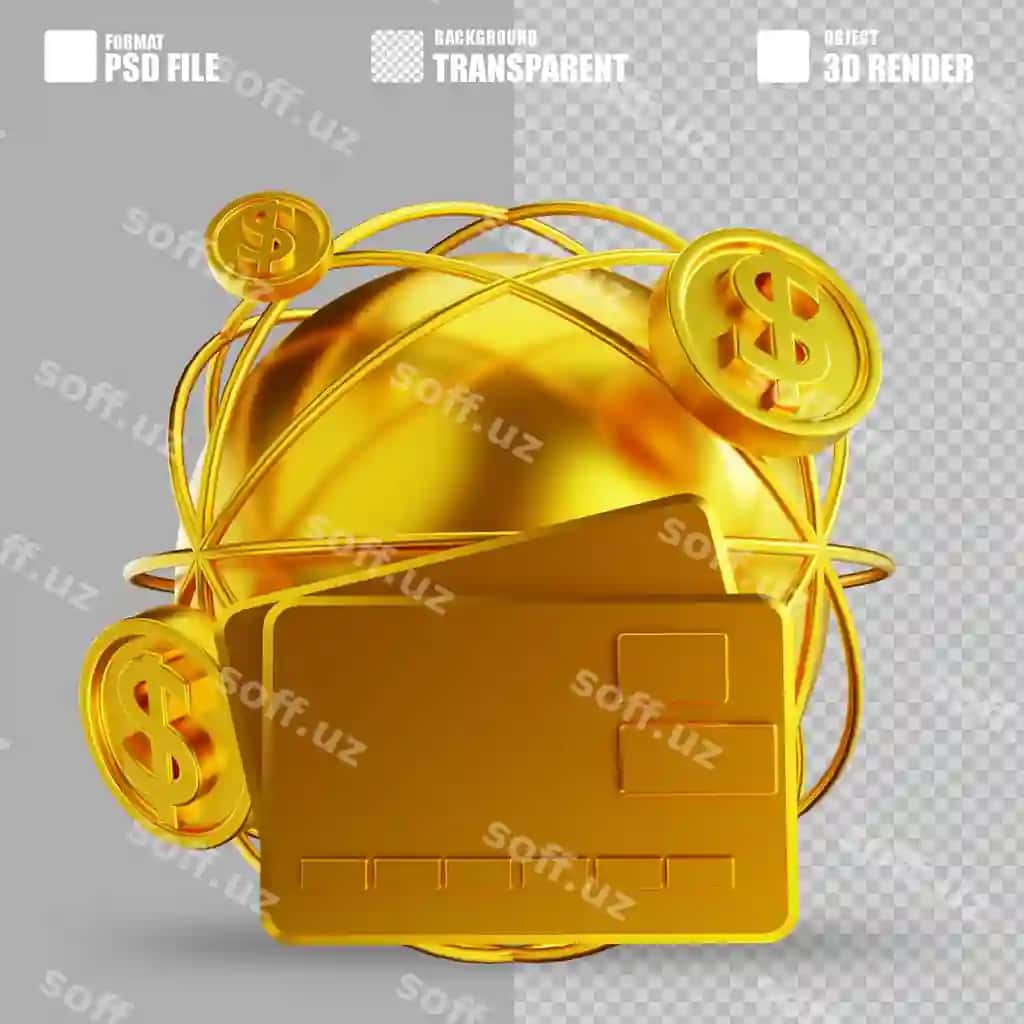 3D rasm oltin global pul kredit karta | 3d illustration golden global money credit card