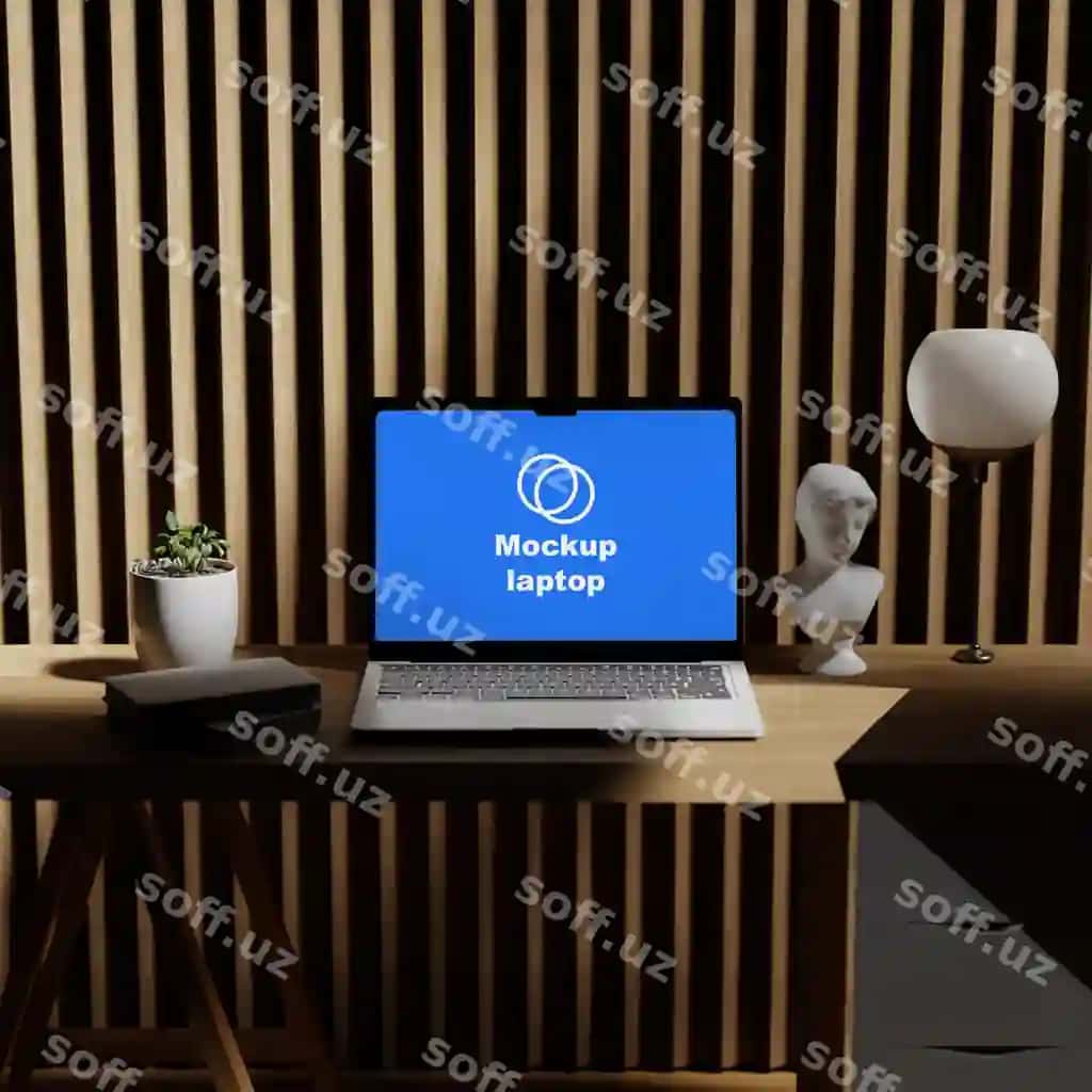 Noutbuk maketi ish stoli tahrirlanadigan psd fayllarni o'z ichiga oladi | Mockup laptop work desk included psd files editable