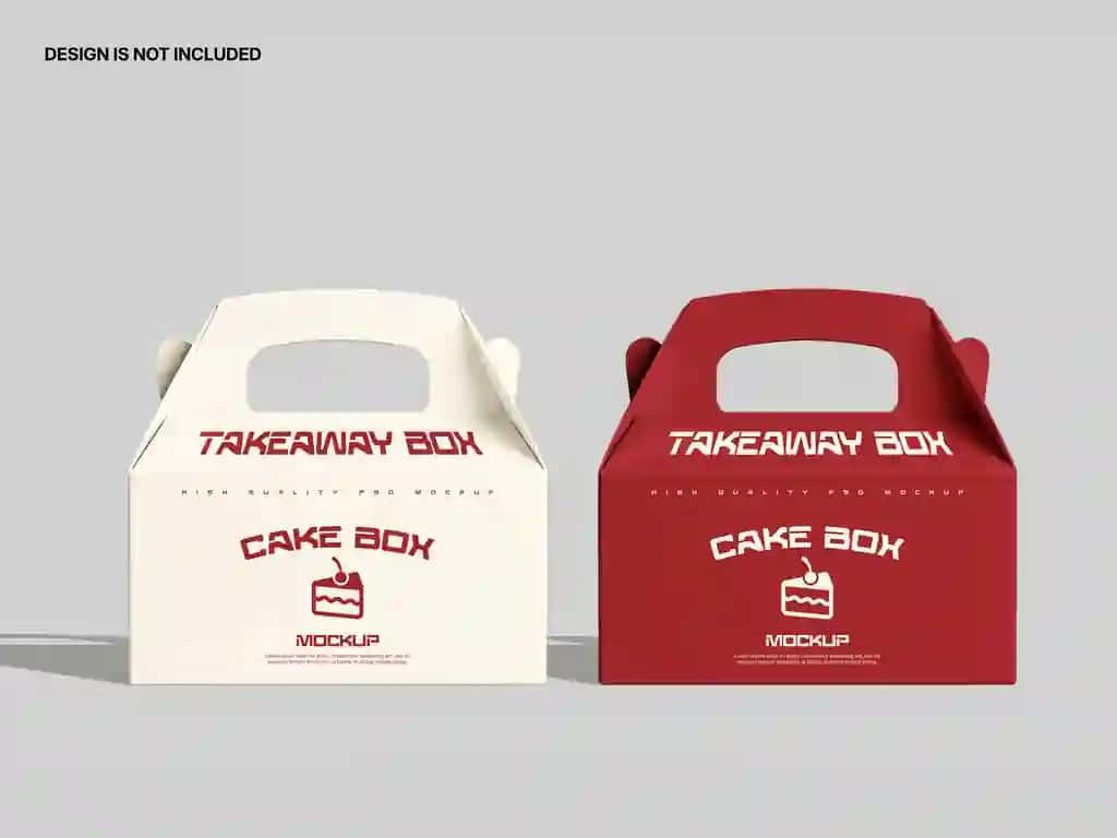 Krem qizil tort qutisi qadoqlash maketi | Cream red cake box packaging mockup