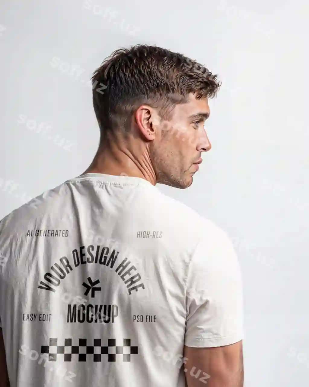 Yaqin qaror orqa ko'rinish oq futbolka mockup erkak model | Close up back view white tshirt mockup male model 2