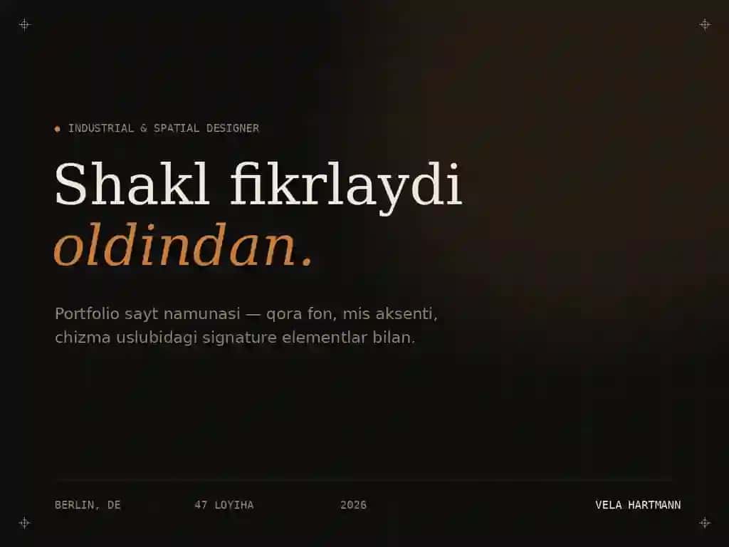 Vela — Dark Mode Portfolio Sayt Shabloni