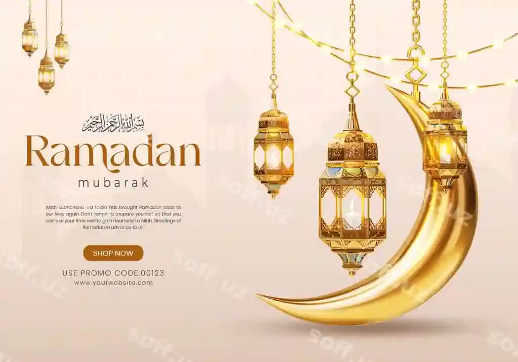 3d Ramazon Kareem ijtimoiy tarmoqlar banner shabloni islam hiloli bilan | 3d ramadan kareem social media banner template with crescent islamic
