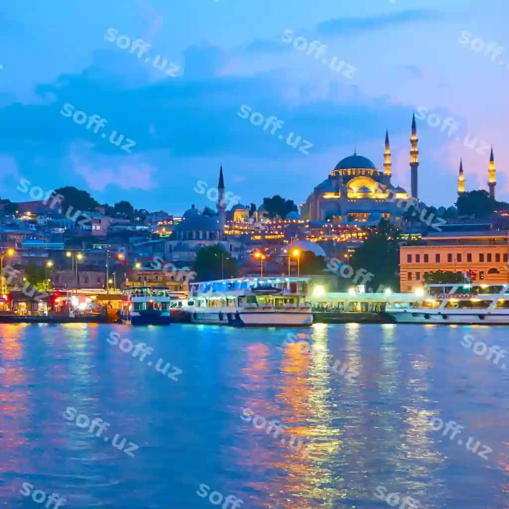 Fatih tumani, Sulaymoniya masjidi bilan, Istanbul oqshomi, Turkiya | Fatih district with suleymaniye mosque istanbul evening turkey
