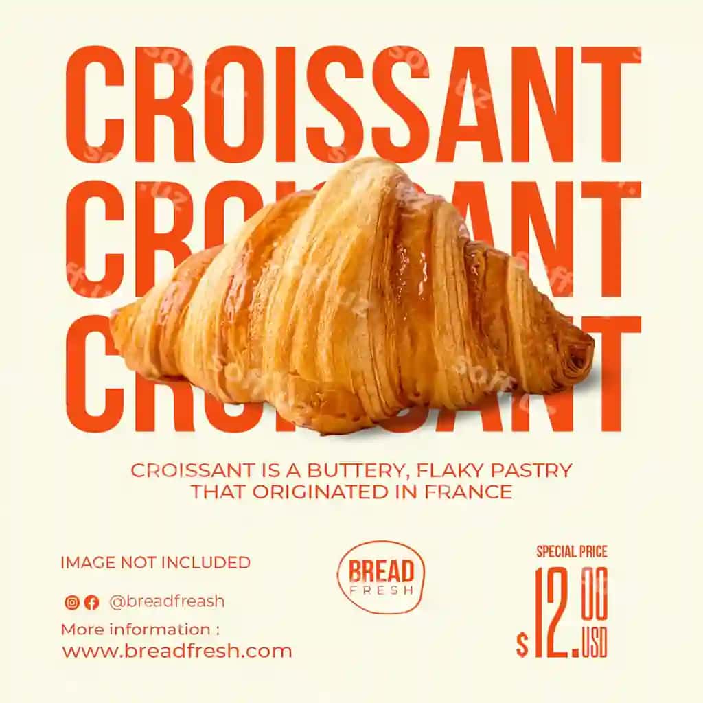Psd kruasnon smetana bilan fon dizayni Instagram post shabloni | Psd croissant with cream background design instagram post template