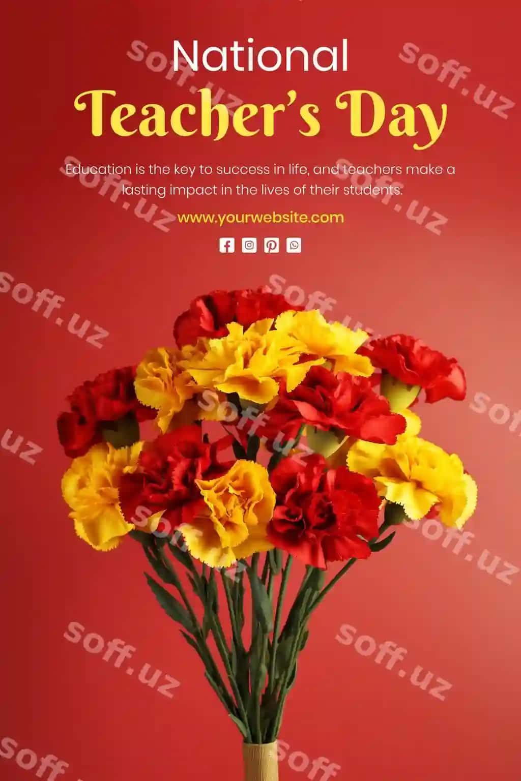 Milliy o'qituvchilar kuni tushunchasi chinnigullar guldastasi bezaklari | National teachers day concept carnation flowers bouquet decoration