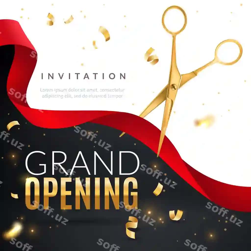 Oltin konfetti qisqichlari qizil ipak lenta kesmoqda | Golden confetti scissors cutting red silk ribbon