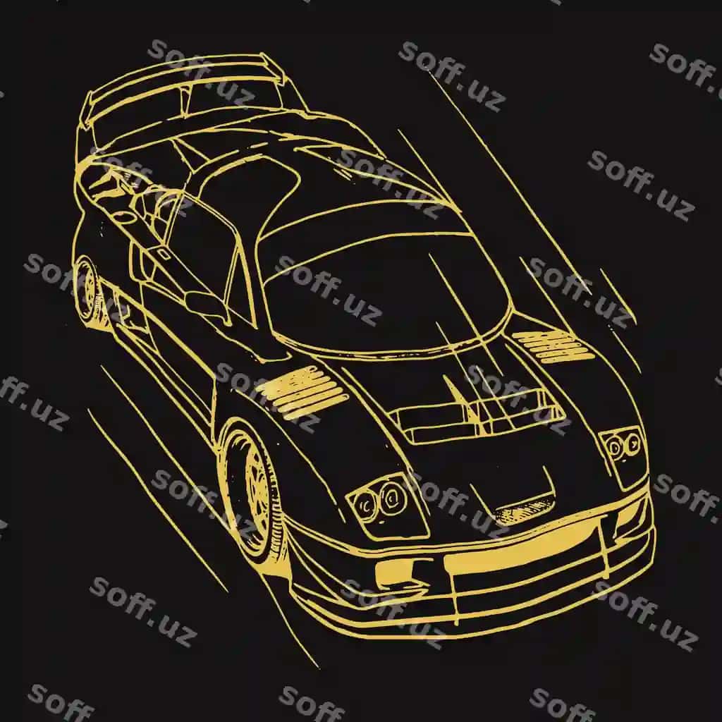 Qora sariq rasm mashina chizma san'ati | Black yellow image car line art